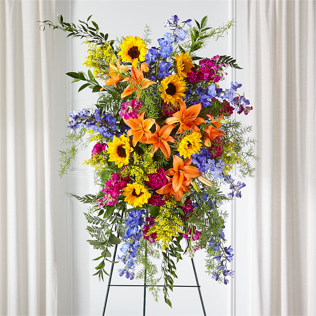 Sunlit Memories Standing Spray (Standard) – Castalia Flower Shoppe, Castalia OH