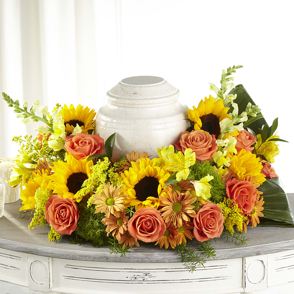 Faithful Sunflower Cremation Adornment – Castalia Flower Shoppe, Castalia OH