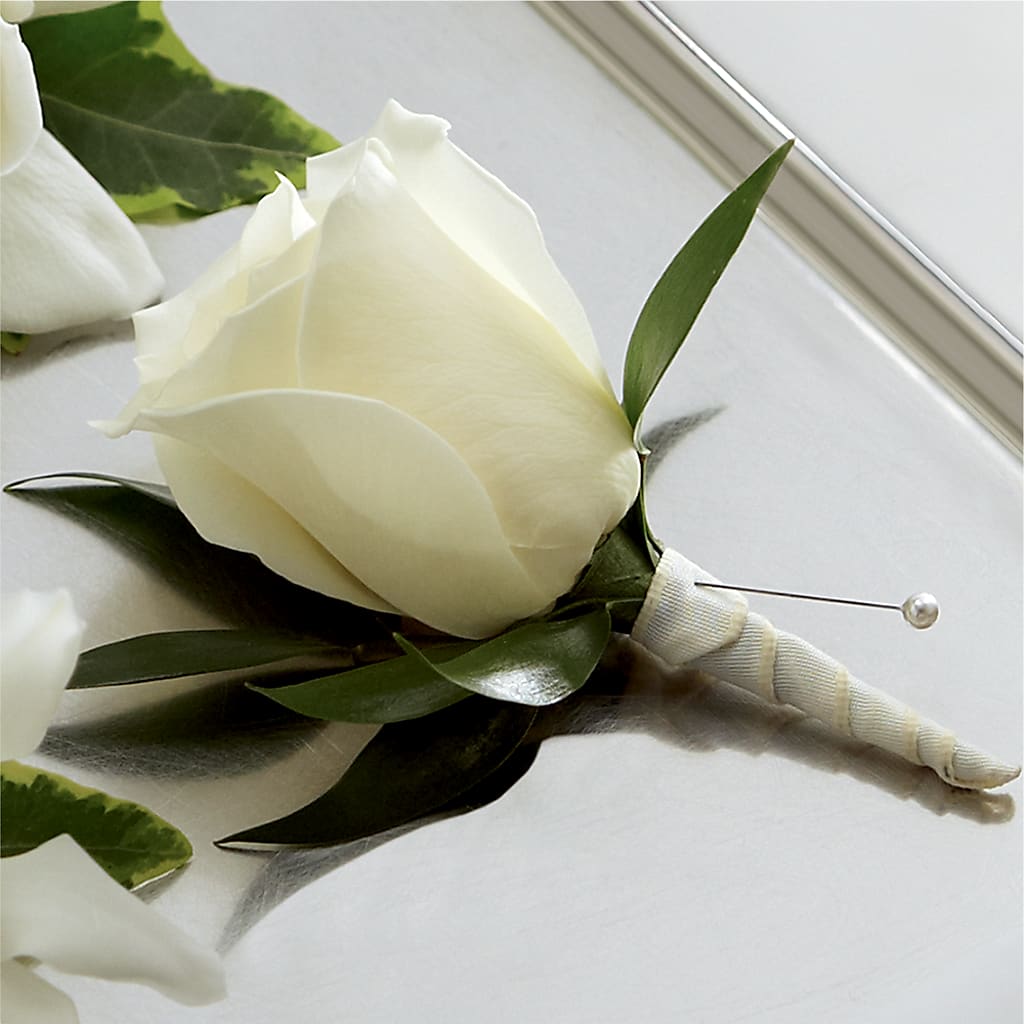 White Rose Boutonniere – Castalia Flower Shoppe, Castalia OH