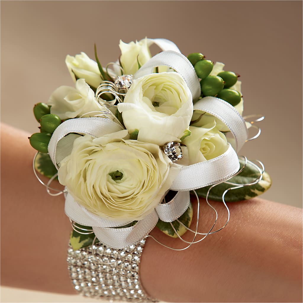 White Wedding Corsage – Castalia Flower Shoppe, Castalia OH