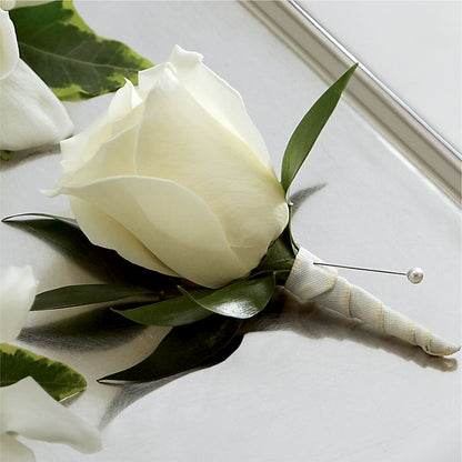 White Rose Boutonniere –  Castalia Flower Shoppe, Castalia OH